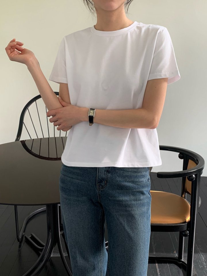 Moani - Korean Women Fashion - #momslook - Row Back Line Half Sleeve Tee - 11