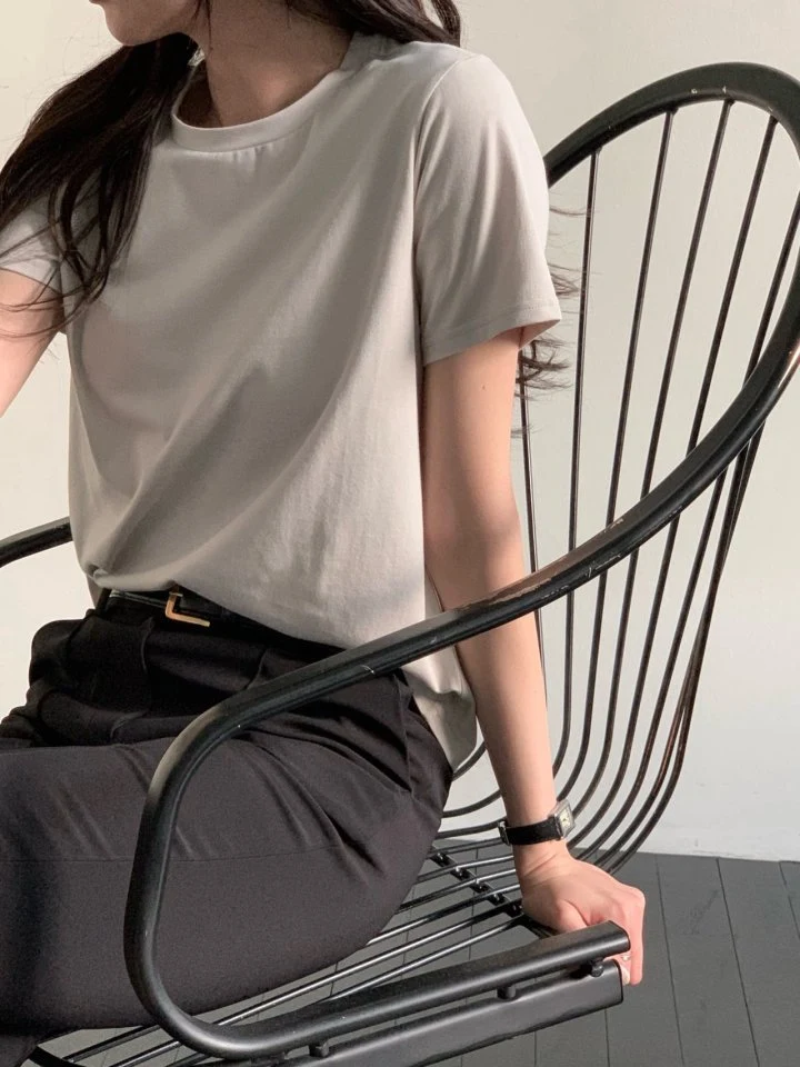 Moani - Korean Women Fashion - #momslook - Row Back Line Half Sleeve Tee - 5