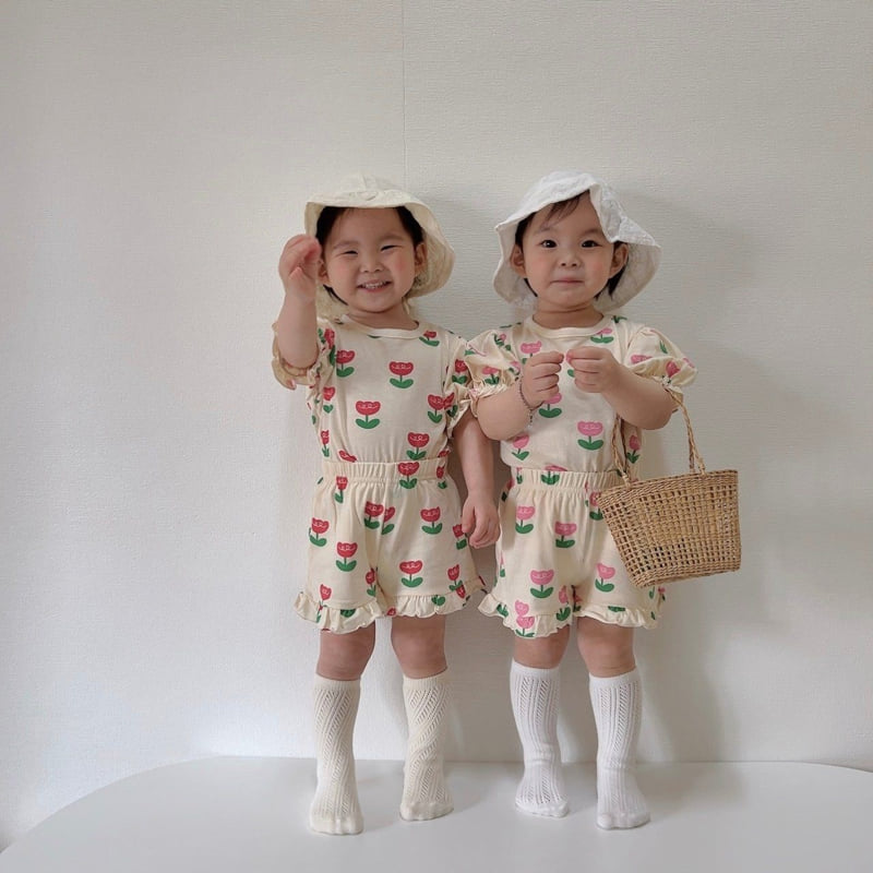 Moran - Korean Baby Fashion - #babyboutique - Tulip Frill Top Bottom Set - 2
