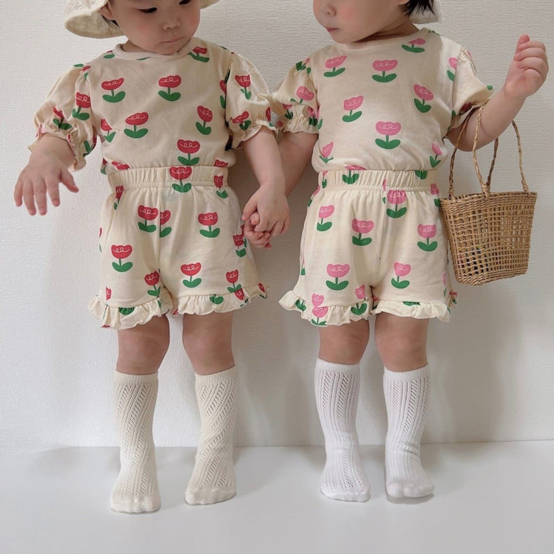 Moran - Korean Baby Fashion - #babyfever - Tulip Frill Top Bottom Set - 6