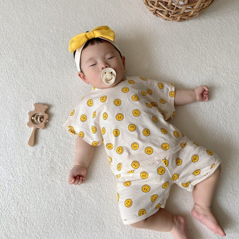 Moran - Korean Baby Fashion - #onlinebabyboutique - Smile Top Bottom Set - 8