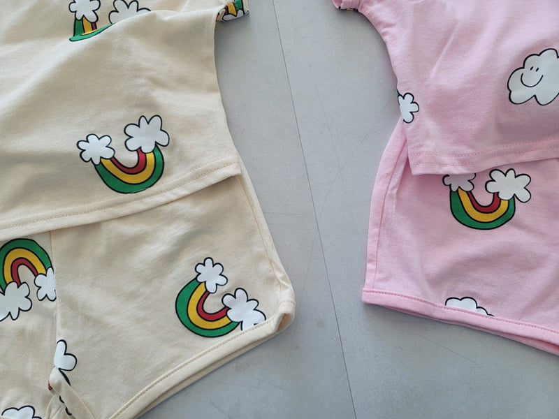 Moran - Korean Children Fashion - #childrensboutique - Rainbow Cloud Top Bottom Set - 12