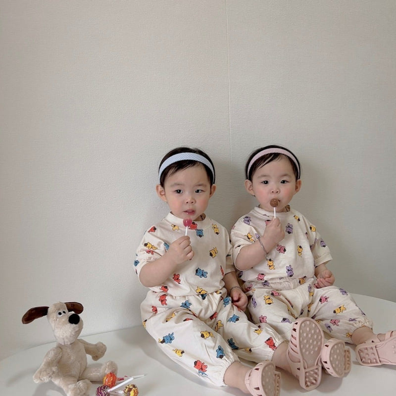 Moran - Korean Children Fashion - #kidsstore - Summer Hat Bear Top Bottom Set - 2