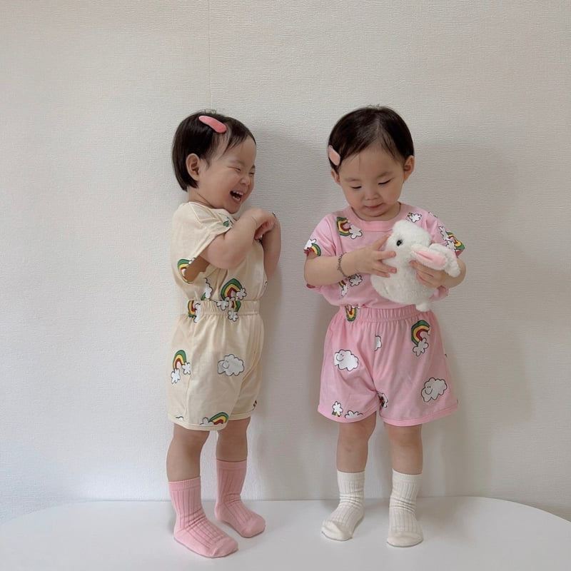 Moran - Korean Children Fashion - #kidsstore - Rainbow Cloud Top Bottom Set
