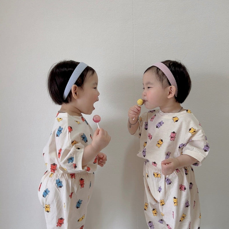 Moran - Korean Children Fashion - #kidzfashiontrend - Summer Hat Bear Top Bottom Set - 3