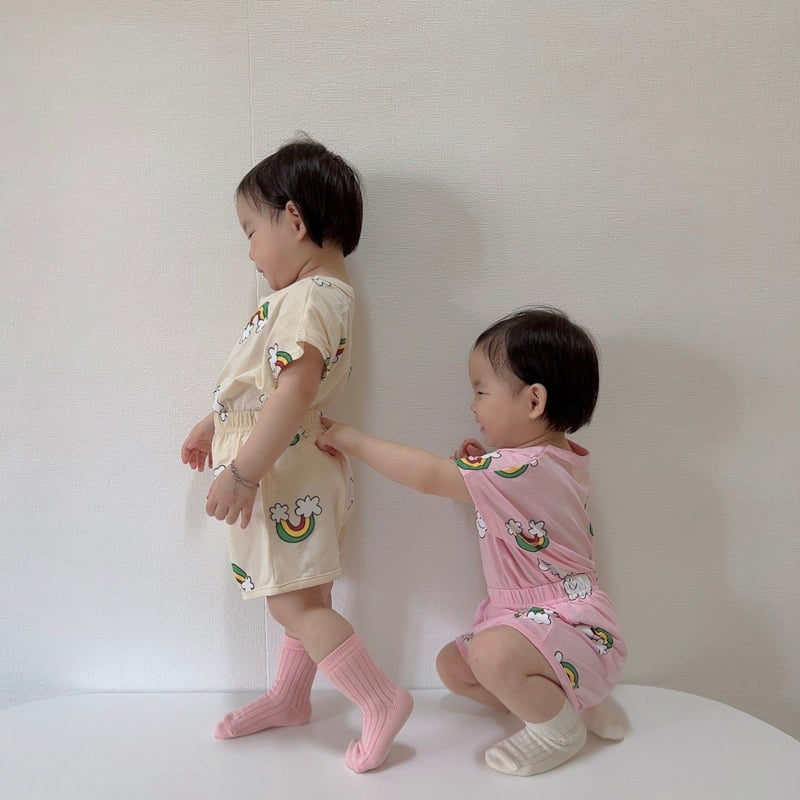 Moran - Korean Children Fashion - #Kfashion4kids - Rainbow Cloud Top Bottom Set - 4