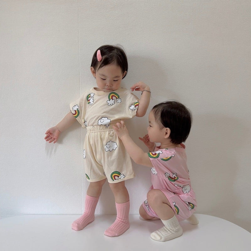 Moran - Korean Children Fashion - #magicofchildhood - Rainbow Cloud Top Bottom Set - 5