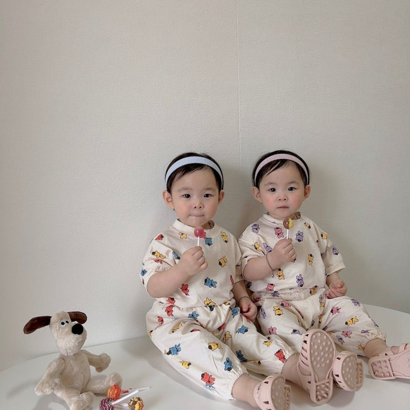 Moran - Korean Children Fashion - #minifashionista - Summer Hat Bear Top Bottom Set - 7