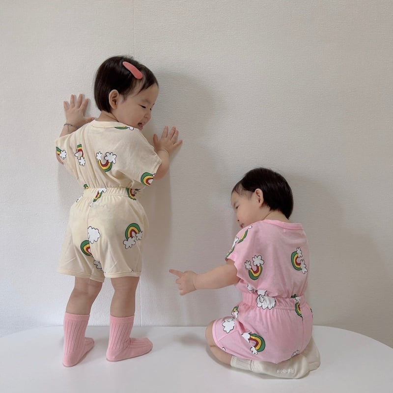 Moran - Korean Children Fashion - #minifashionista - Rainbow Cloud Top Bottom Set - 6
