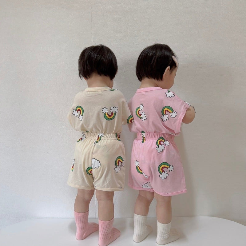 Moran - Korean Children Fashion - #stylishchildhood - Rainbow Cloud Top Bottom Set - 10