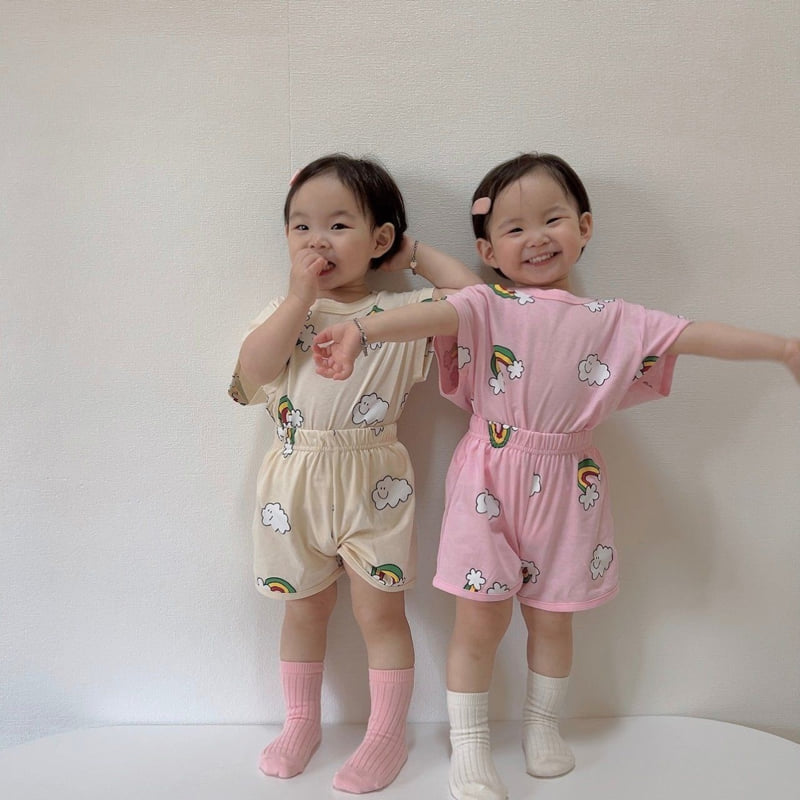 Moran - Korean Children Fashion - #todddlerfashion - Rainbow Cloud Top Bottom Set - 8