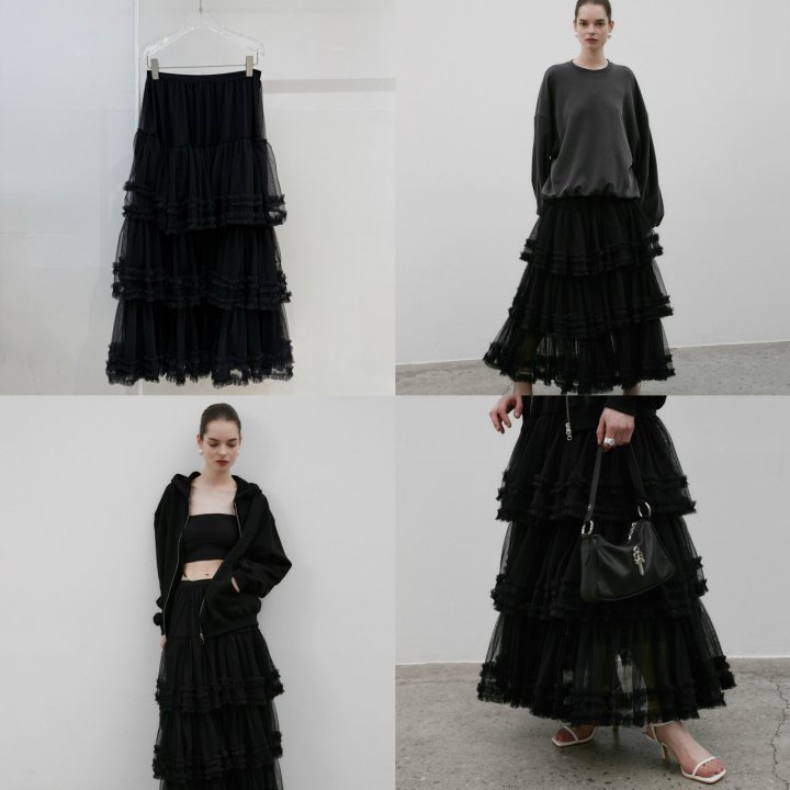 Neroli36 - Korean Women Fashion - #momslook - Mesh Wave Maxi Skirt - 3