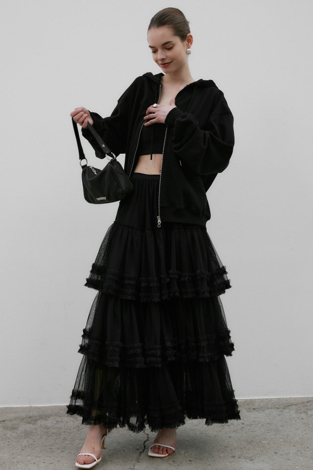 Neroli36 - Korean Women Fashion - #womensfashion - Mesh Wave Maxi Skirt - 6