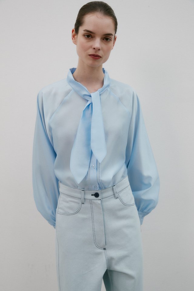 Neroli36 - Korean Women Fashion - #womensfashion - See Through Tie Blouse - 9