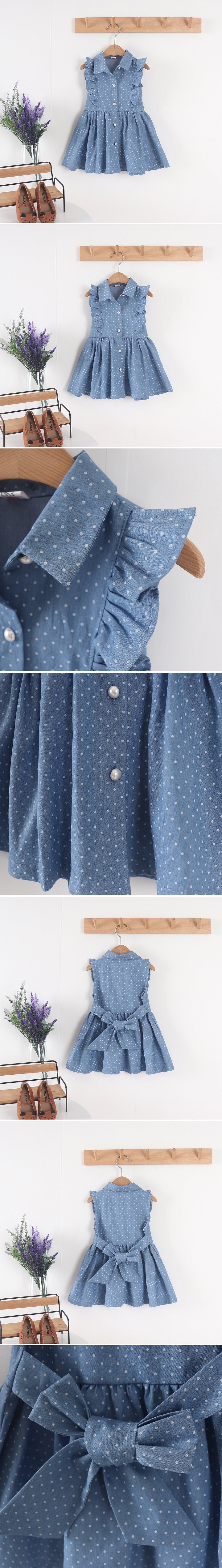 New Pierrot - Korean Baby Fashion - #babyfashion - Sleeveless Denim Collar One-piece
