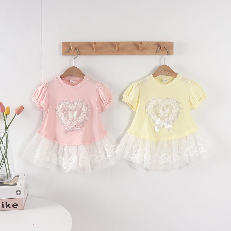 New Pierrot - Korean Baby Fashion - #babylifestyle - Heart Butterfly One-piece