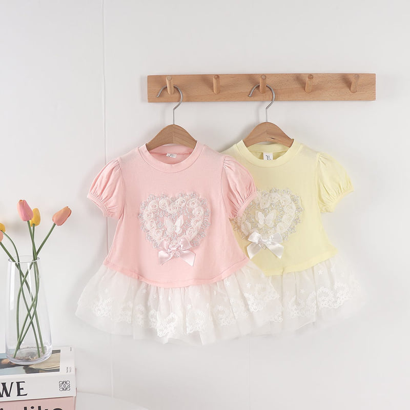 New Pierrot - Korean Baby Fashion - #babyoninstagram - Heart Butterfly One-piece - 2