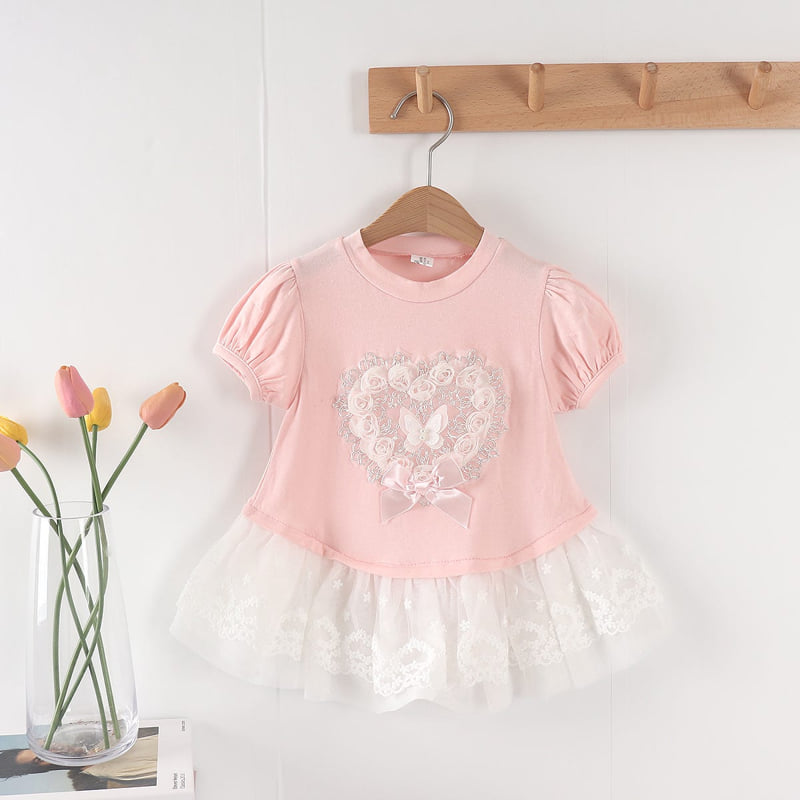 New Pierrot - Korean Baby Fashion - #babyootd - Heart Butterfly One-piece - 3