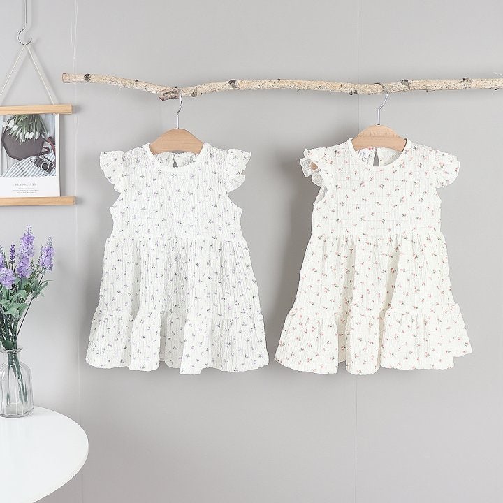 New Pierrot - Korean Baby Fashion - #babyootd - Flower Frill One-piece
