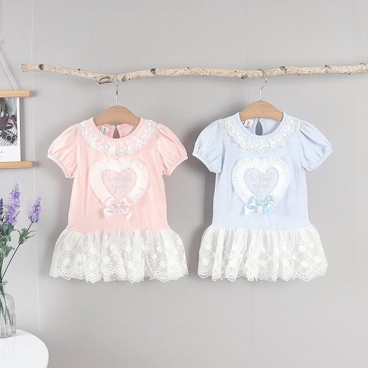 New Pierrot - Korean Baby Fashion - #babyoutfit - Mesh Heart One-piece