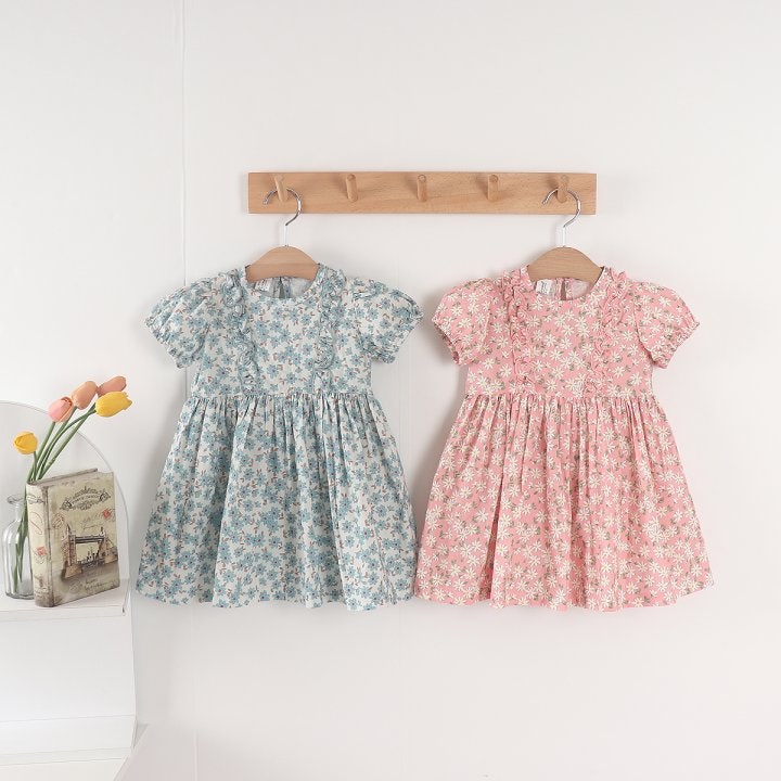 New Pierrot - Korean Baby Fashion - #onlinebabyboutique - Flower Frill One-piece