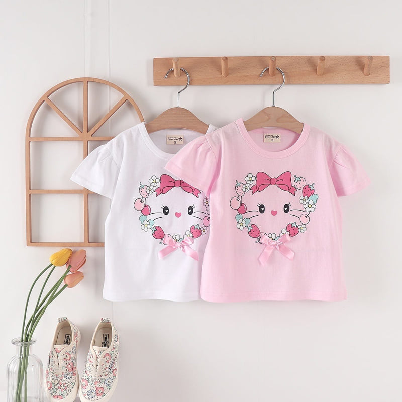 Olive denim - Korean Children Fashion - #Kfashion4kids - Ribbon Cat Tee - 9