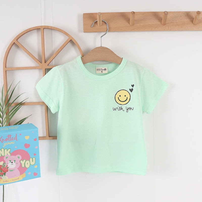 Olive denim - Korean Children Fashion - #childofig - Smile Tee - 5