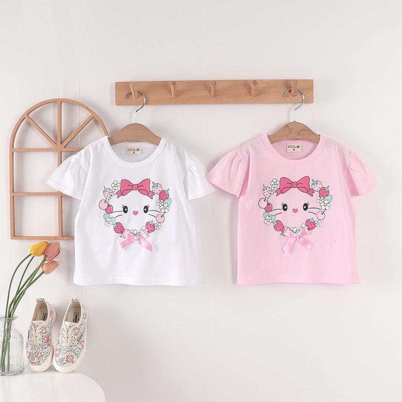 Olive denim - Korean Children Fashion - #childofig - Ribbon Cat Tee