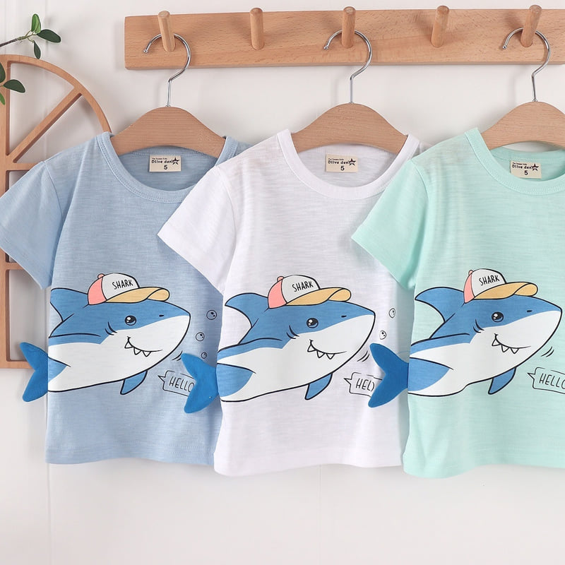 Olive denim - Korean Children Fashion - #childrensboutique - Shark Tail Tee - 5