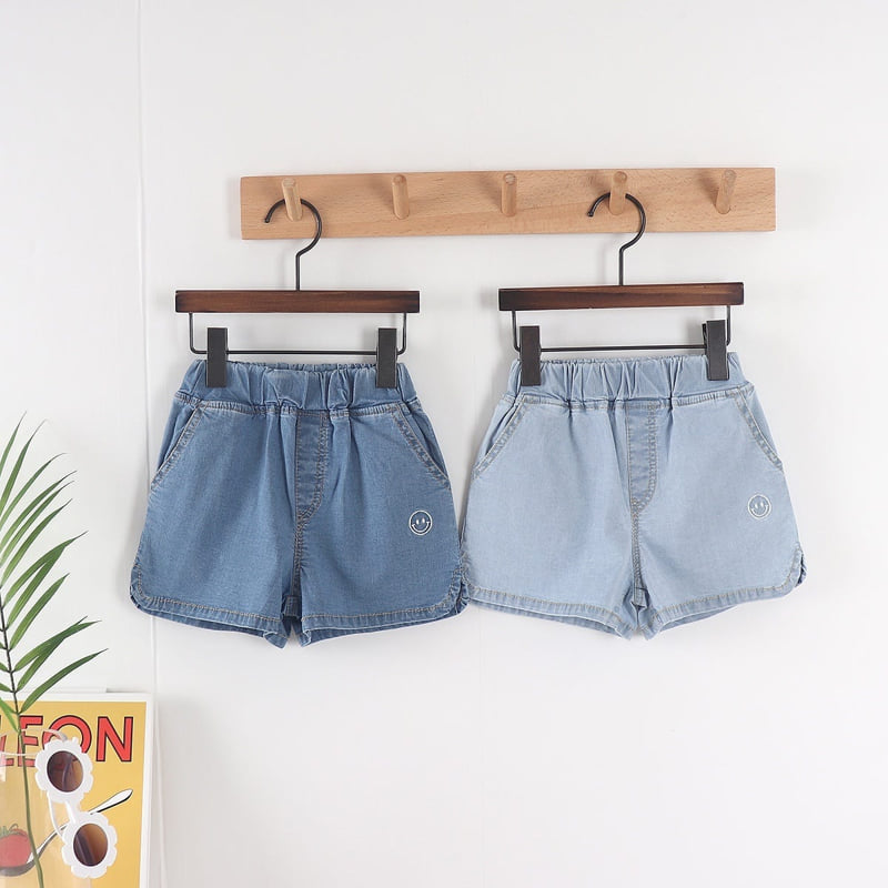 Olive denim - Korean Children Fashion - #childrensboutique - Denim Smile Embroidery Pants