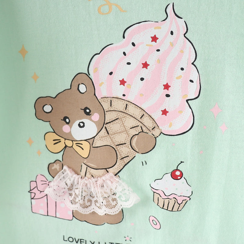 Olive denim - Korean Children Fashion - #childrensboutique - Mesh Bear Tee - 4