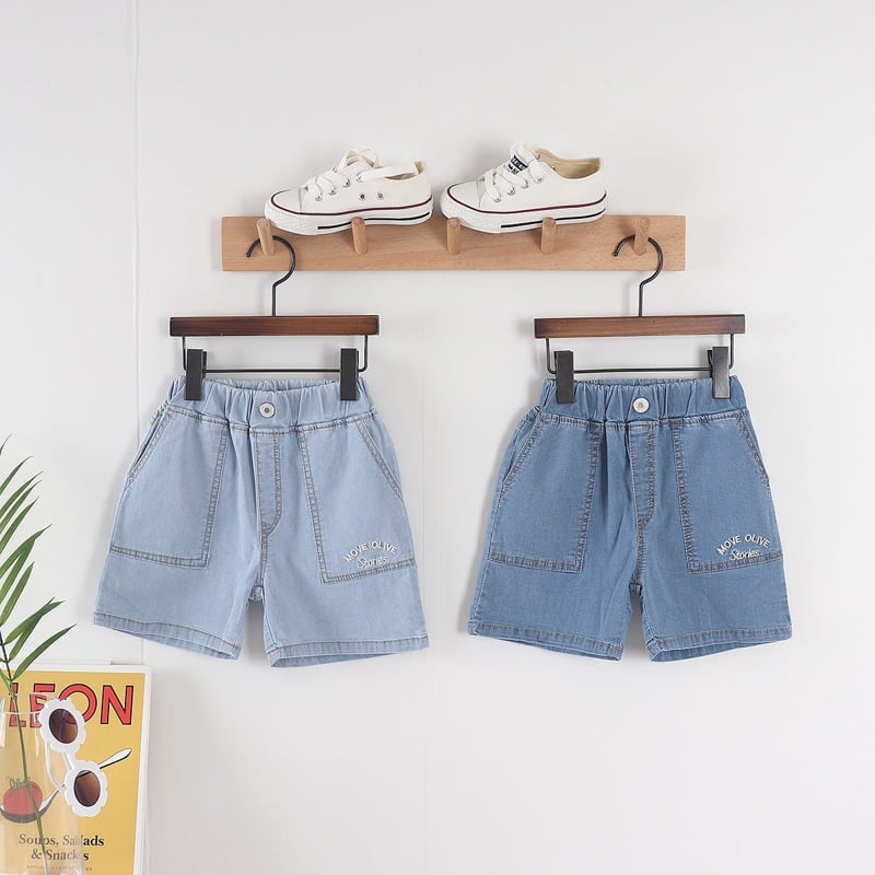 Olive denim - Korean Children Fashion - #designkidswear - Denim Front Pocket Embroidery Pants