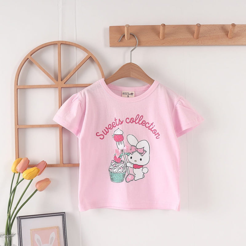 Olive denim - Korean Children Fashion - #designkidswear - Cake Strawberry Rabbit Tee - 9
