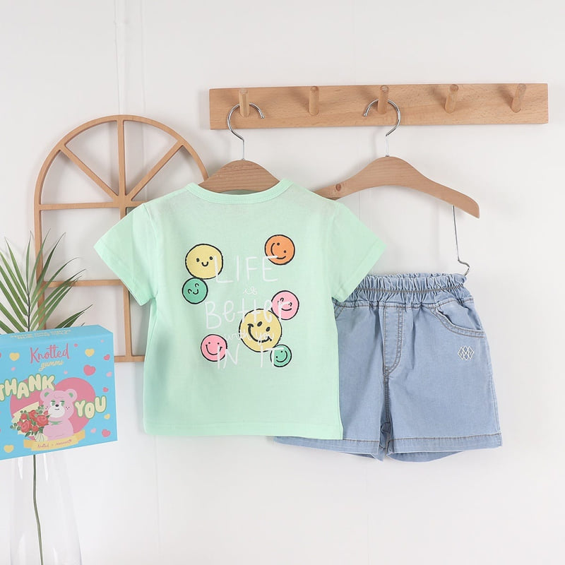 Olive denim - Korean Children Fashion - #discoveringself - Smile Tee - 8