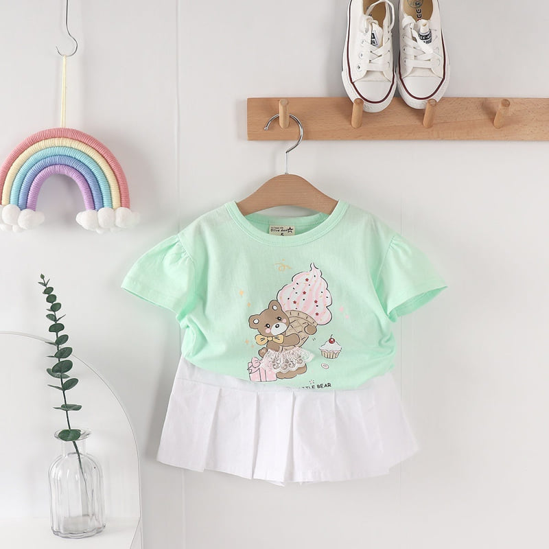 Olive denim - Korean Children Fashion - #discoveringself - Mesh Bear Tee - 5