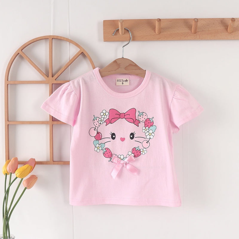 Olive denim - Korean Children Fashion - #designkidswear - Ribbon Cat Tee - 4