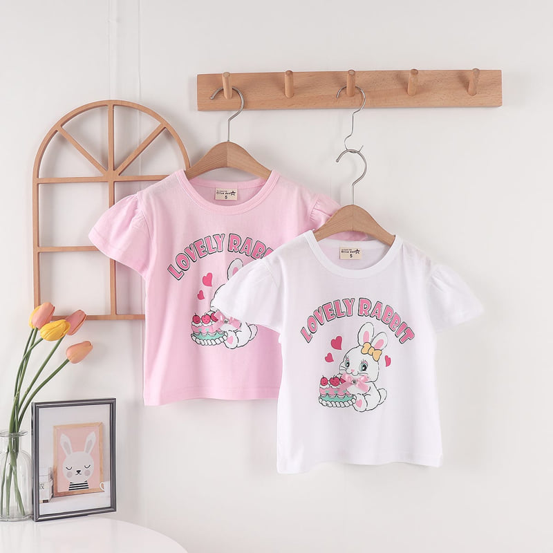 Olive denim - Korean Children Fashion - #discoveringself - Lovely Rabbit Tee - 2