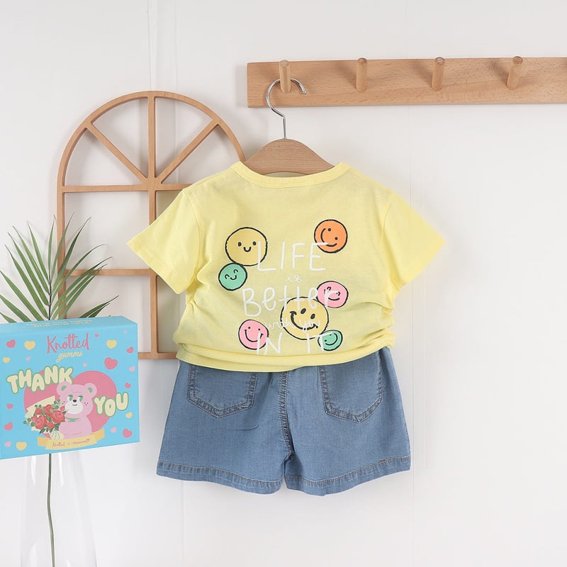 Olive denim - Korean Children Fashion - #fashionkids - Smile Tee - 9