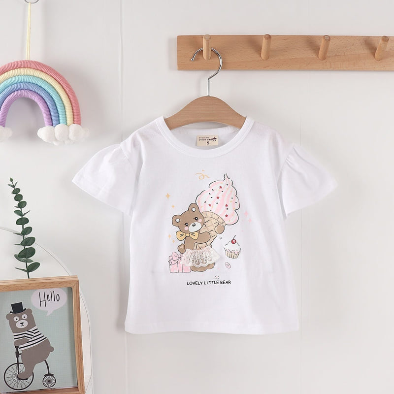 Olive denim - Korean Children Fashion - #fashionkids - Mesh Bear Tee - 6