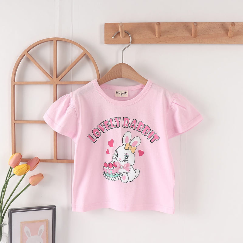 Olive denim - Korean Children Fashion - #fashionkids - Lovely Rabbit Tee - 3