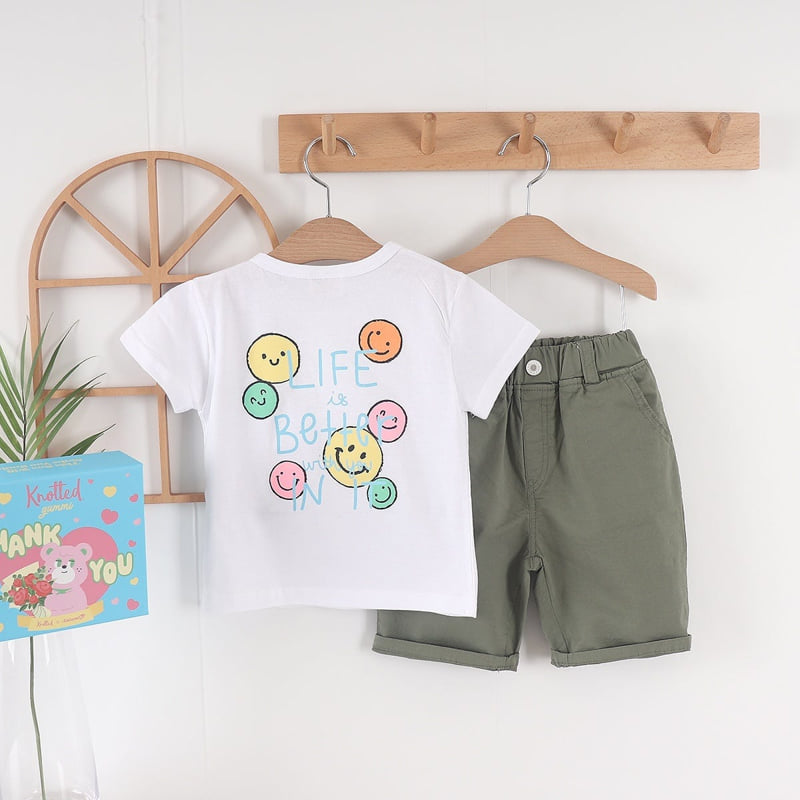 Olive denim - Korean Children Fashion - #kidsshorts - Smile Tee - 10