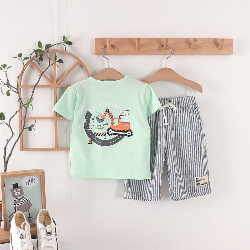 Olive denim - Korean Children Fashion - #kidsshorts - Mini Car Tee - 8