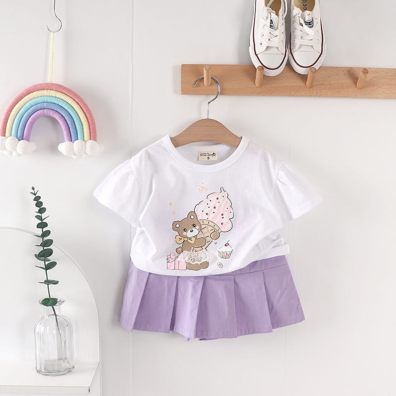 Olive denim - Korean Children Fashion - #kidsshorts - Mesh Bear Tee - 7