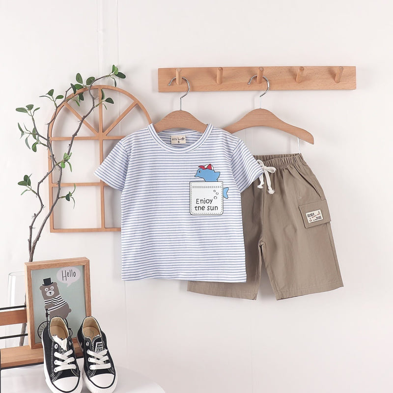 Olive denim - Korean Children Fashion - #kidsshorts - Single Shark Tee - 3