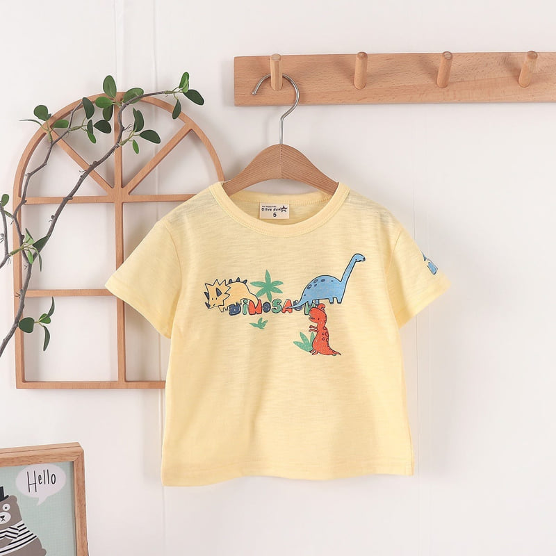 Olive denim - Korean Children Fashion - #kidsshorts - Dino Tee - 2