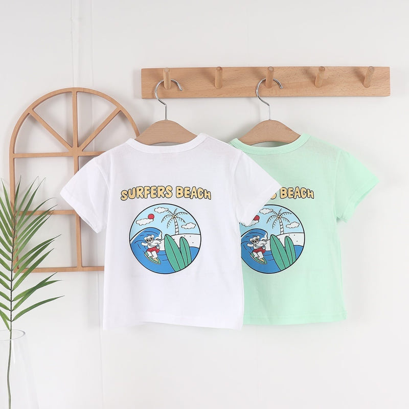 Olive denim - Korean Children Fashion - #kidsshorts - Surfing Bear Tee