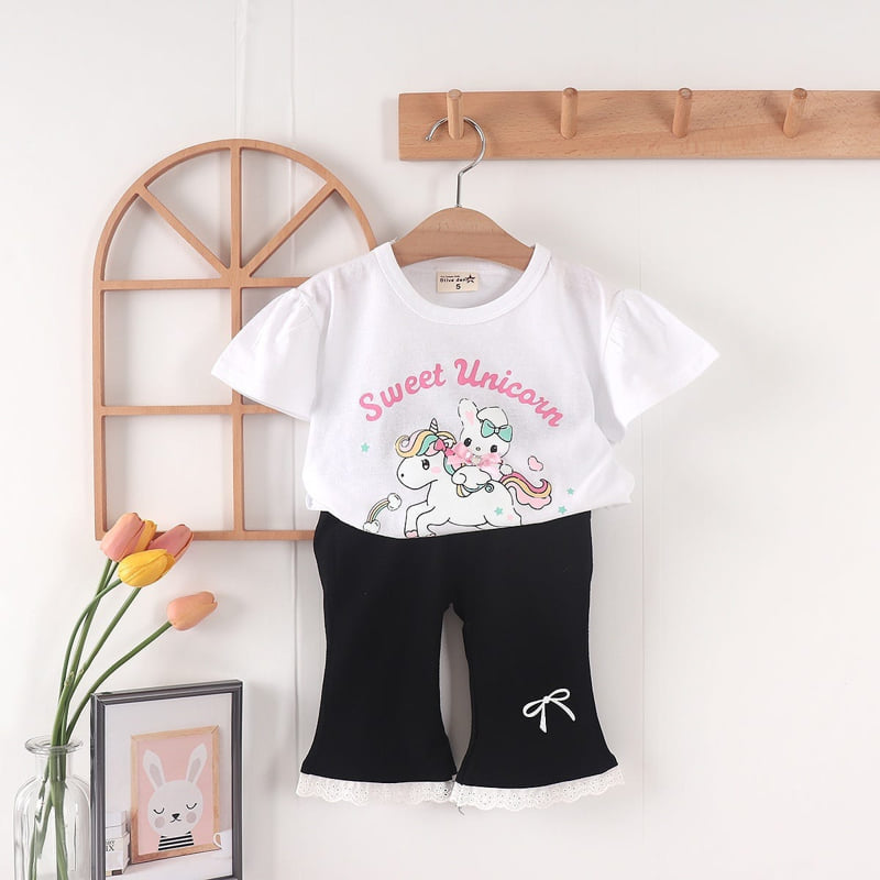 Olive denim - Korean Children Fashion - #kidsshorts - Rabbit Unicorn Tee - 11