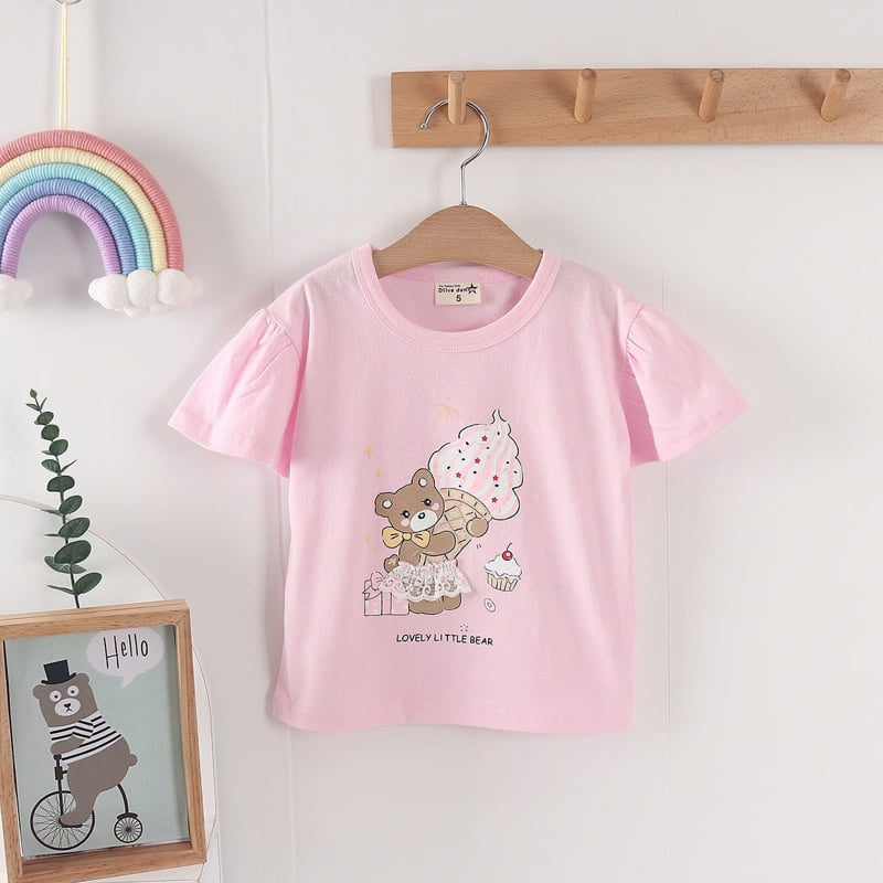 Olive denim - Korean Children Fashion - #kidsstore - Mesh Bear Tee - 8