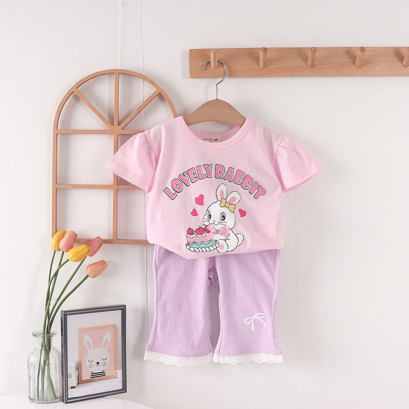 Olive denim - Korean Children Fashion - #kidsstore - Lovely Rabbit Tee - 5