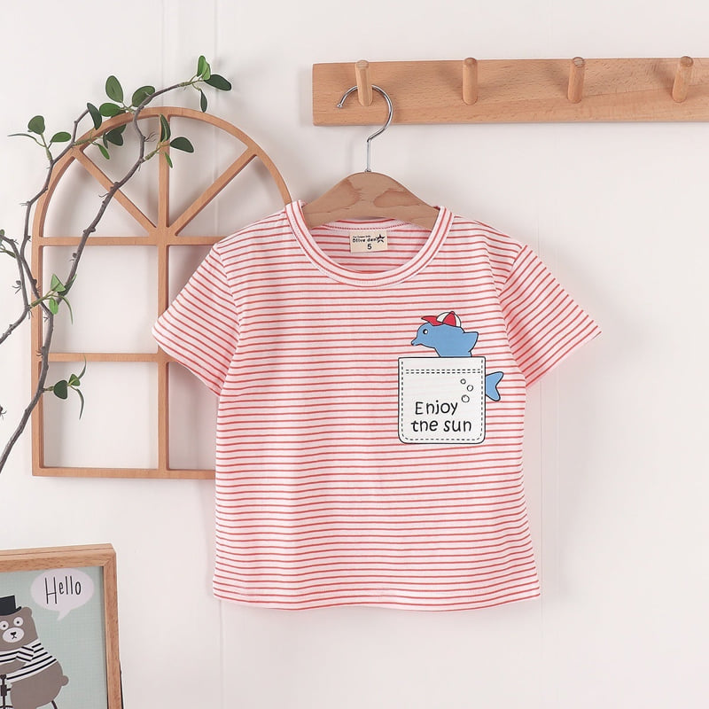Olive denim - Korean Children Fashion - #kidsshorts - Single Shark Tee - 4